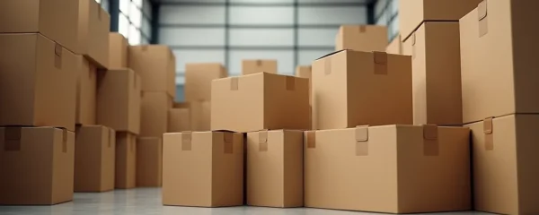 Empilement de caisses en carton ondulé lors d'une opération logistique en entrepôt