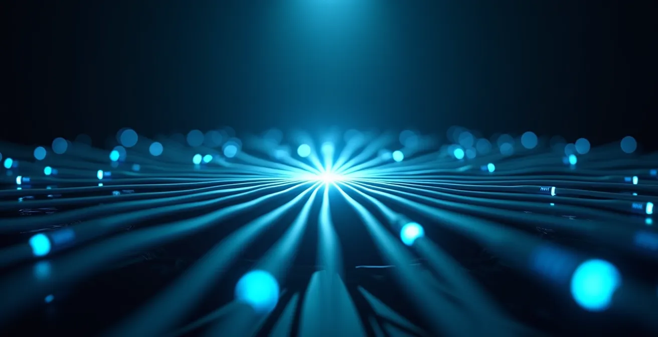 Vue aérienne de véhicules connectés avec représentation abstraite de flux de données