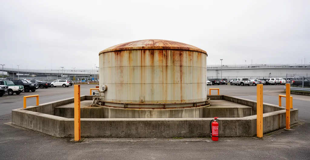 Cuve double paroi sur dalle béton avec bac de rétention et signalétique sécurité